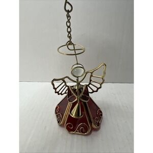 Angel Vintage Stunning Red Art  Stained Glass Ornament Playing Trumpet Christmas
